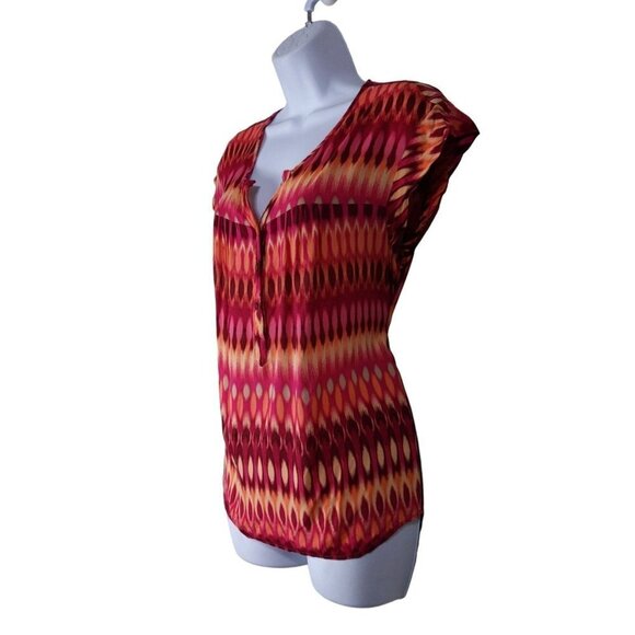 Apt. 9 Women's Pink Orange & Maroon short sleeve blouse size M - Picture 2 of 8